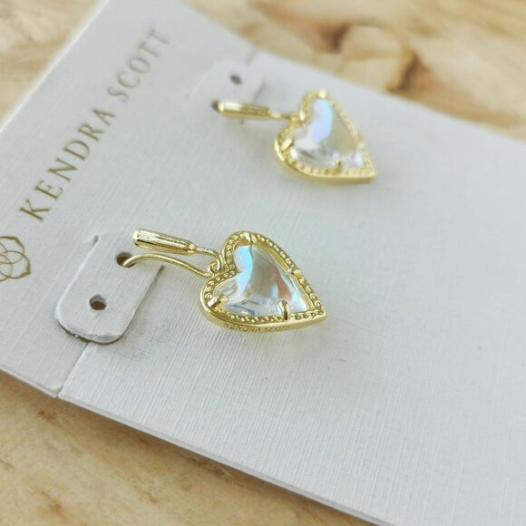 NEW Kendra Scott Ari Heart Dichroic Glass Earrings Gold - Picture 2 of 3